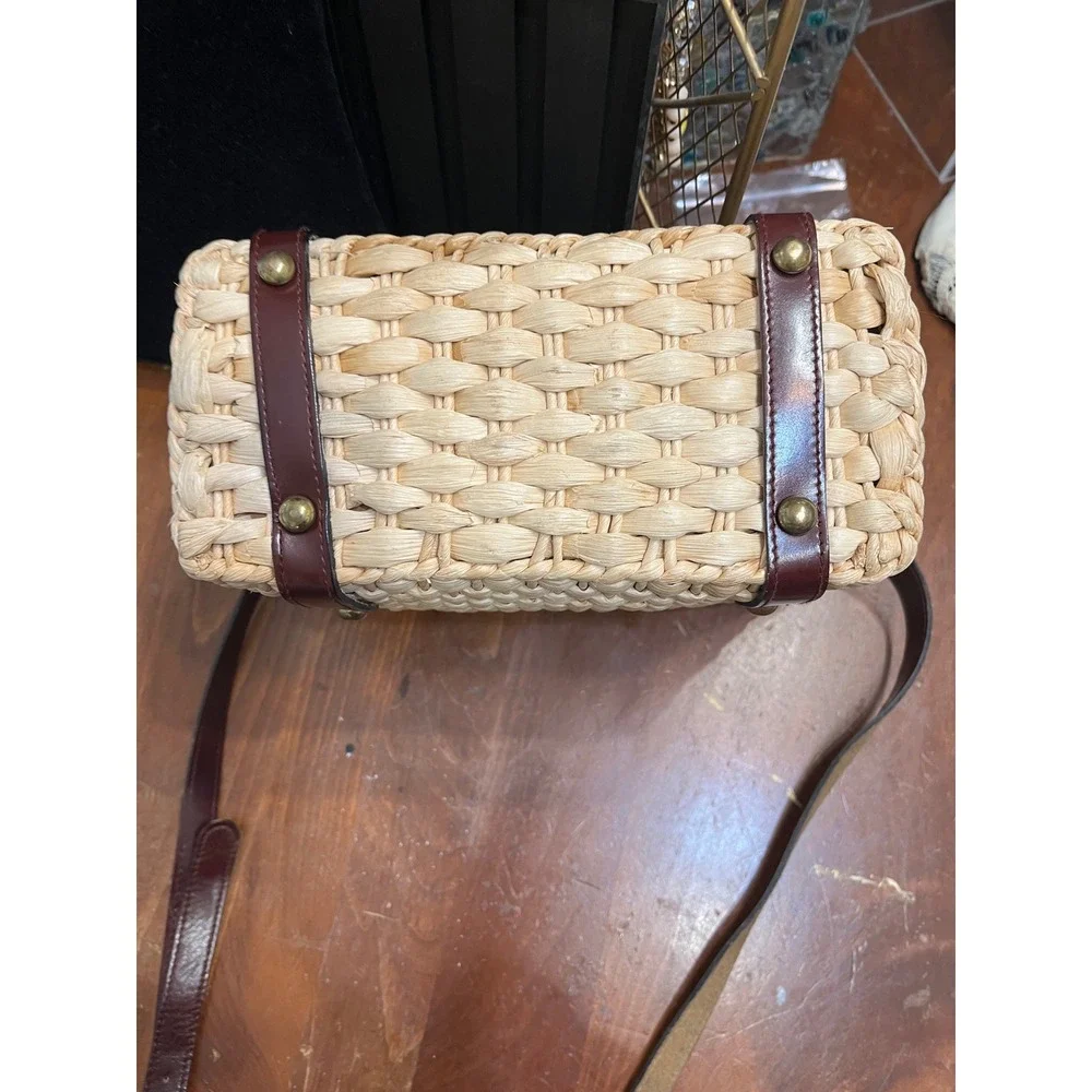 Etienne Aigner Vintage Woven Straw Leather Crossbody Bag Oxblood Burgundy Basket - Picture 11 of 12